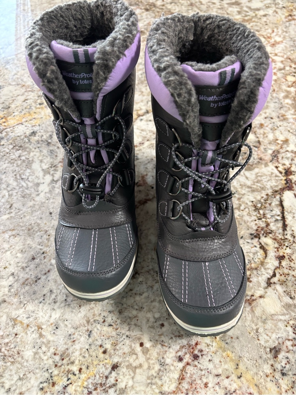 totes Kids Gray and Lavender Insulated Winter Boots